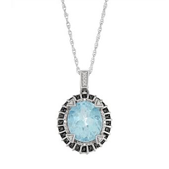 Jewelexcess Sterling Silver Sky Blue Topaz & Diamond Accent Oval Pendant Necklace