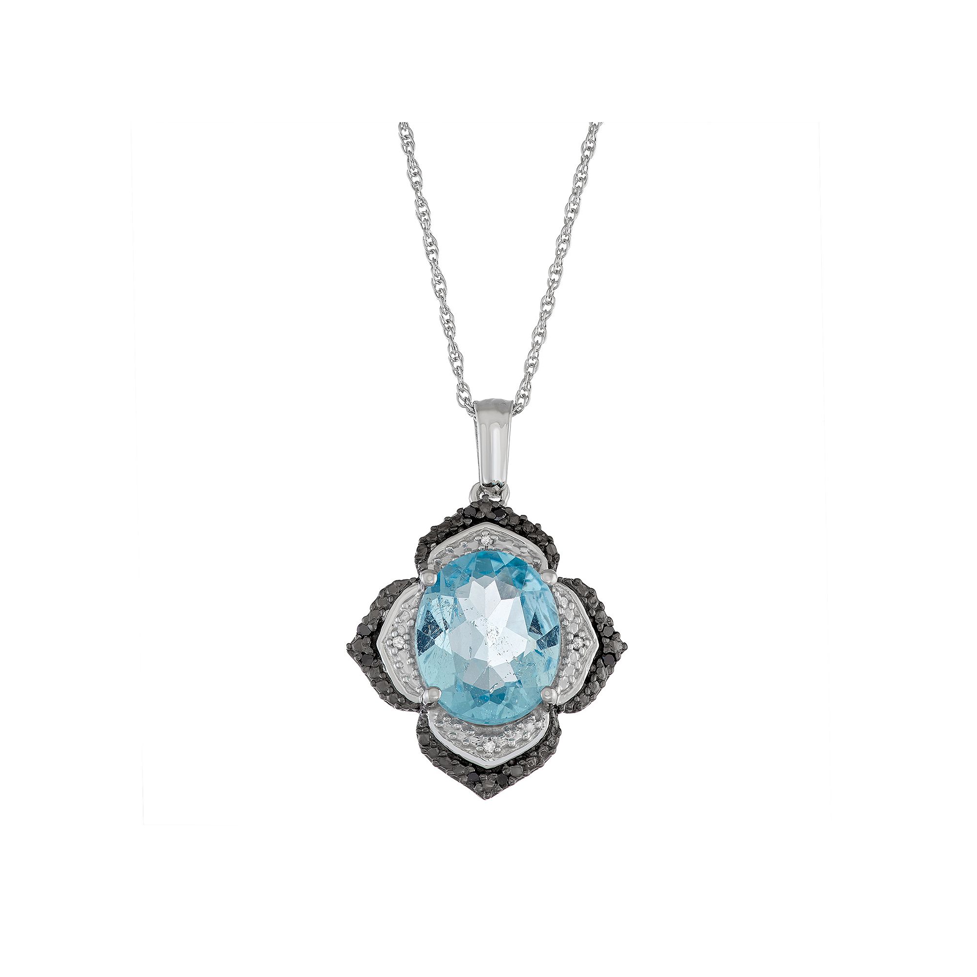 Jewelexcess Sterling Silver Sky Blue Topaz & Diamond Accent Flower Pendant 