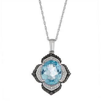 Jewelexcess Sterling Silver Sky Blue Topaz & Diamond Accent Flower Pendant Necklace