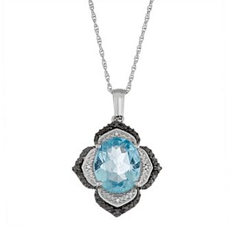 Jewelexcess Sterling Silver Sky Blue Topaz & Diamond Accent Flower Pendant Necklace