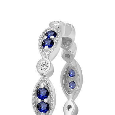 Jewelexcess Sterling Silver Lab-Created Sapphire Ring