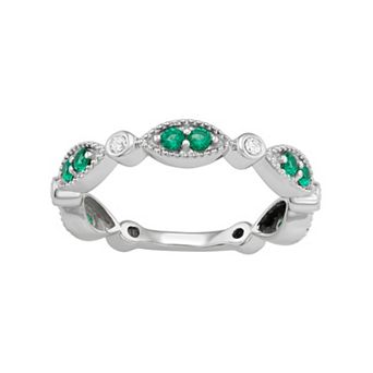 Jewelexcess Sterling Silver Lab-Created Emerald & Lab-Created White Sapphire Ring