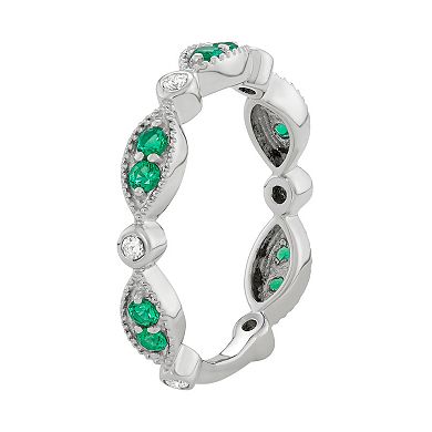 Sterling Silver Lab-Created Emerald & Lab-Created White Sapphire Ring