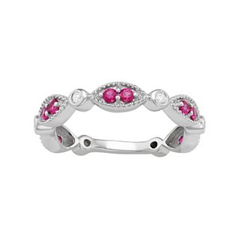 Jewelexcess Sterling Silver Lab-Created Ruby & Lab-Created White Sapphire Ring