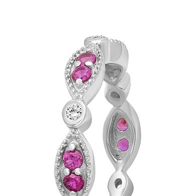 Jewelexcess Sterling Silver Lab-Created Ruby & Lab-Created White Sapphire Ring