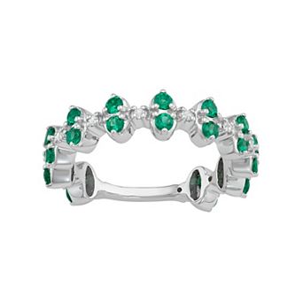Jewelexcess Sterling Silver Lab-Created Emerald & Lab-Created White Sapphire Ring