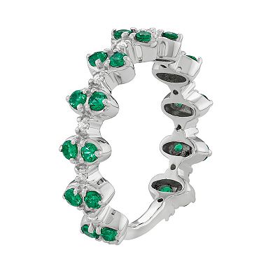 Jewelexcess Sterling Silver Lab-Created Emerald & Lab-Created White Sapphire Ring
