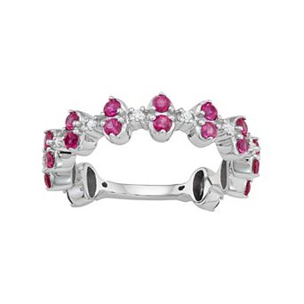 Jewelexcess Sterling Silver Lab-Created Ruby & Lab-Created White Sapphire Ring