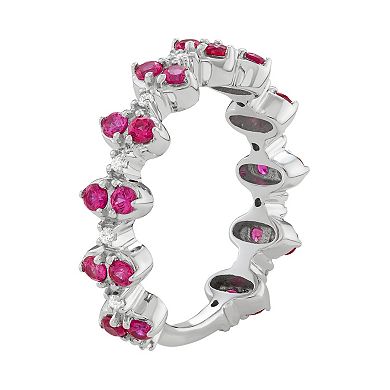 Jewelexcess Sterling Silver Lab-Created Ruby & Lab-Created White Sapphire Ring