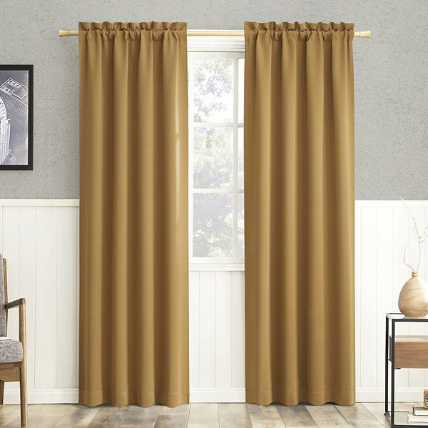 40"x63" Sun Zero Blackout Kenneth Energy Saving Rod Pocket Curtain Panel Gold: Thermal Insulated, Noise Reduction