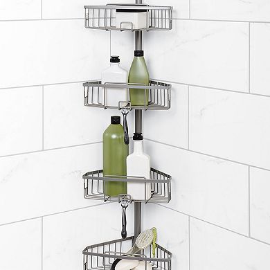 Zenna Home Satin Nickel Finish Corner Tension Pole Tub & Shower Caddy