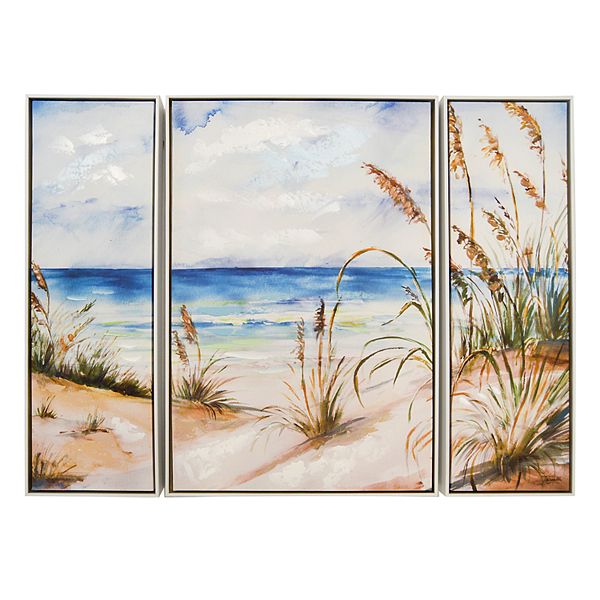 New View Beach Scene Canvas Wall Art 3 Piece Set