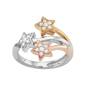 Jewelexcess Tri Tone Sterling Silver 1/3 Carat T.W. Diamond Star Ring