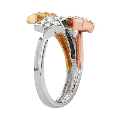 Jewelexcess Tri Tone Sterling Silver 1/3 Carat T.W. Diamond Star Ring