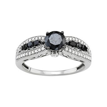 Jewelexcess Sterling Silver 1 Carat T.W. Black & White Diamond Engagement Ring