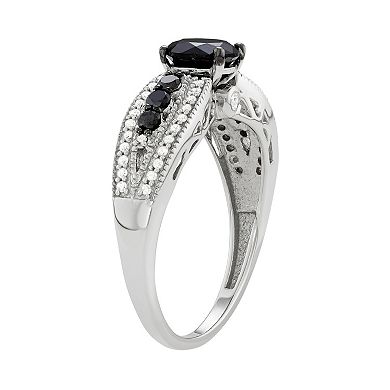 Jewelexcess Sterling Silver 1 Carat T.W. Black & White Diamond Engagement Ring