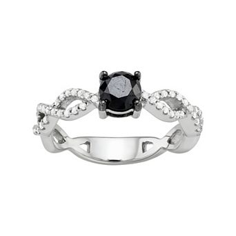 Jewelexcess Sterling Silver 1 Carat T.W. Black & White Diamond Twist Engagement Ring