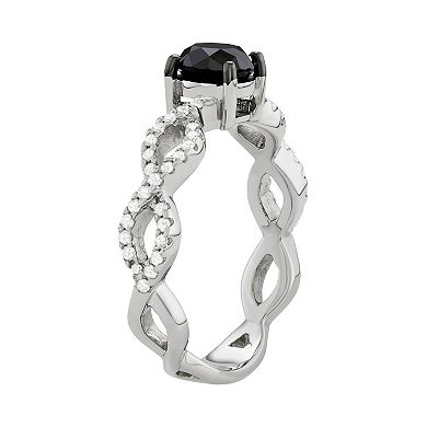 Jewelexcess Sterling Silver 1 Carat T.W. Black & White Diamond Twist Engagement Ring