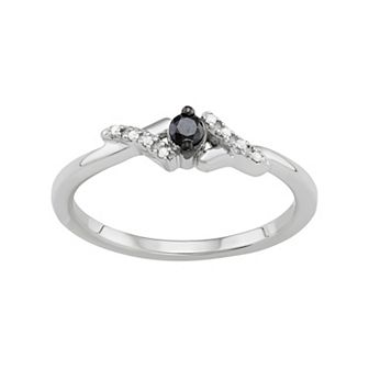 Jewelexcess Sterling Silver 1/10 Carat T.W. Black & White Diamond Bypass Ring