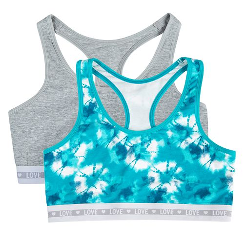 Girls SO® 2pk. TieDye & Solid Racerback Sports Bras