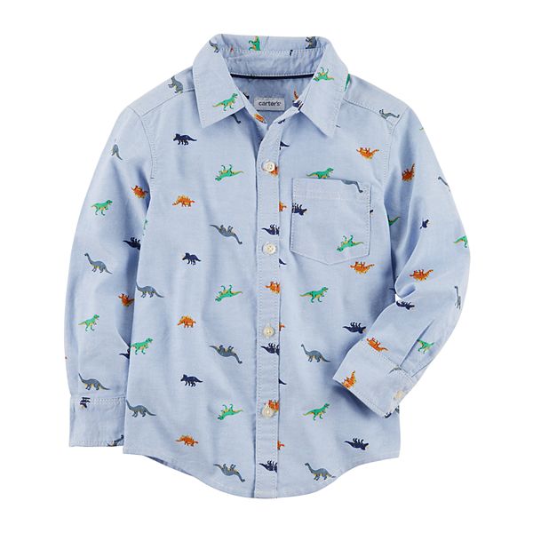 Boys Blue Dino Button Down Shirt - shirt Yellow TCRW4852