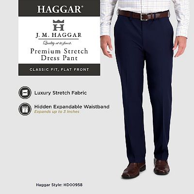 haggar expandable waist classic flat front dress pant J.M. Haggar Men's Luxury Comfort Classic-Fit Performance Stretch Casual Pants