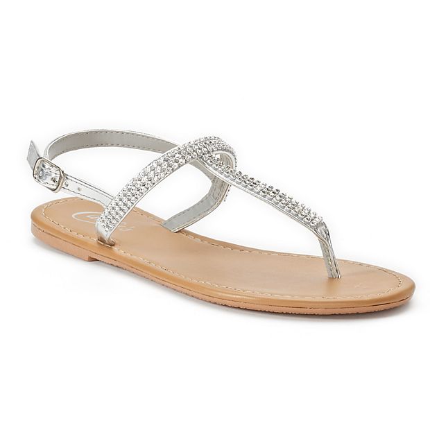 Metallic Thong Sandals with Pave Crystal Trim