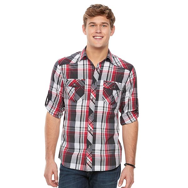 Men's Rock & Republic Plaid Roll-Sleeve Button-Down Shirt