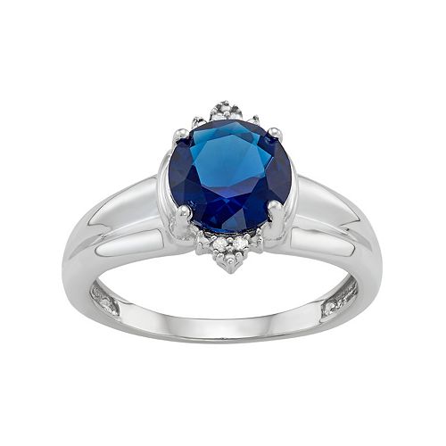 Sterling Silver LabCreated Sapphire & Diamond Accent Ring