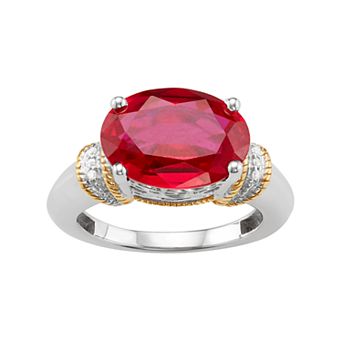 Jewelexcess Two Tone Sterling Silver Lab-Created Ruby & Diamond Accent Ring