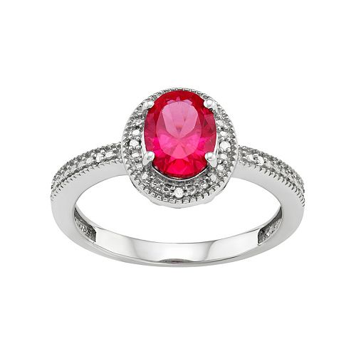 Genuine Mozambique Ruby and Lab Diamond Silver Halo Necklace main image 0