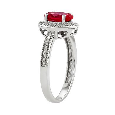Jewelexcess Sterling Silver Lab-Created Ruby & Diamond Accent Oval Halo Ring