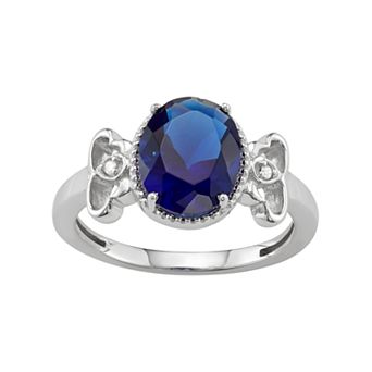 Jewelexcess Sterling Silver Lab-Created Sapphire & Diamond Accent Ring
