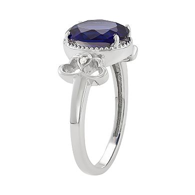 Jewelexcess Sterling Silver Lab-Created Sapphire & Diamond Accent Ring