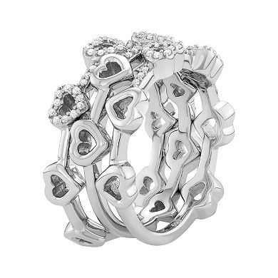 Jewelexcess Sterling Silver 1/3 Carat T.W. Diamond Heart Stack Ring Set