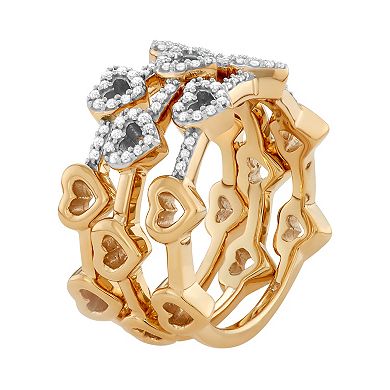 Jewelexcess Sterling Silver 1/3 Carat T.W. Diamond Heart Stack Ring Set