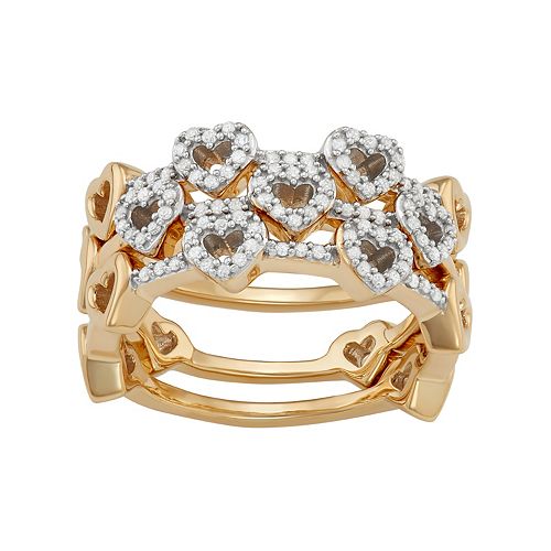 Sterling Silver 1/3 Carat T.W. Diamond Heart Stack Ring Set