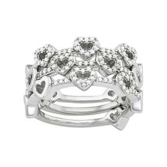 Jewelexcess Sterling Silver 1/3 Carat T.W. Diamond Heart Stack Ring Set
