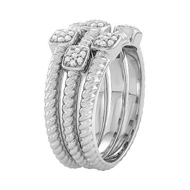 Jewelexcess Sterling Silver 1/5 Carat T.W. Diamond Rope Stack Ring Set