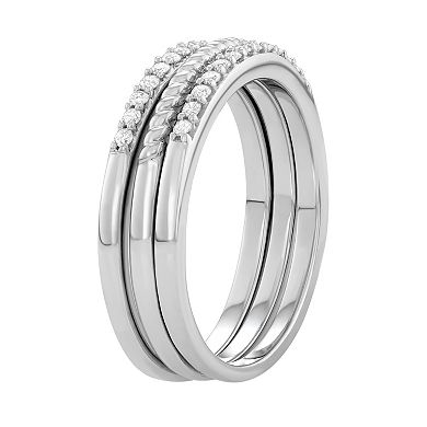 Jewelexcess Sterling Silver 1/4 Carat T.W. Diamond Textured Stack Ring Set