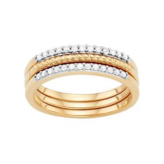 Jewelexcess Sterling Silver 1/4 Carat T.W. Diamond Textured Stack Ring Set