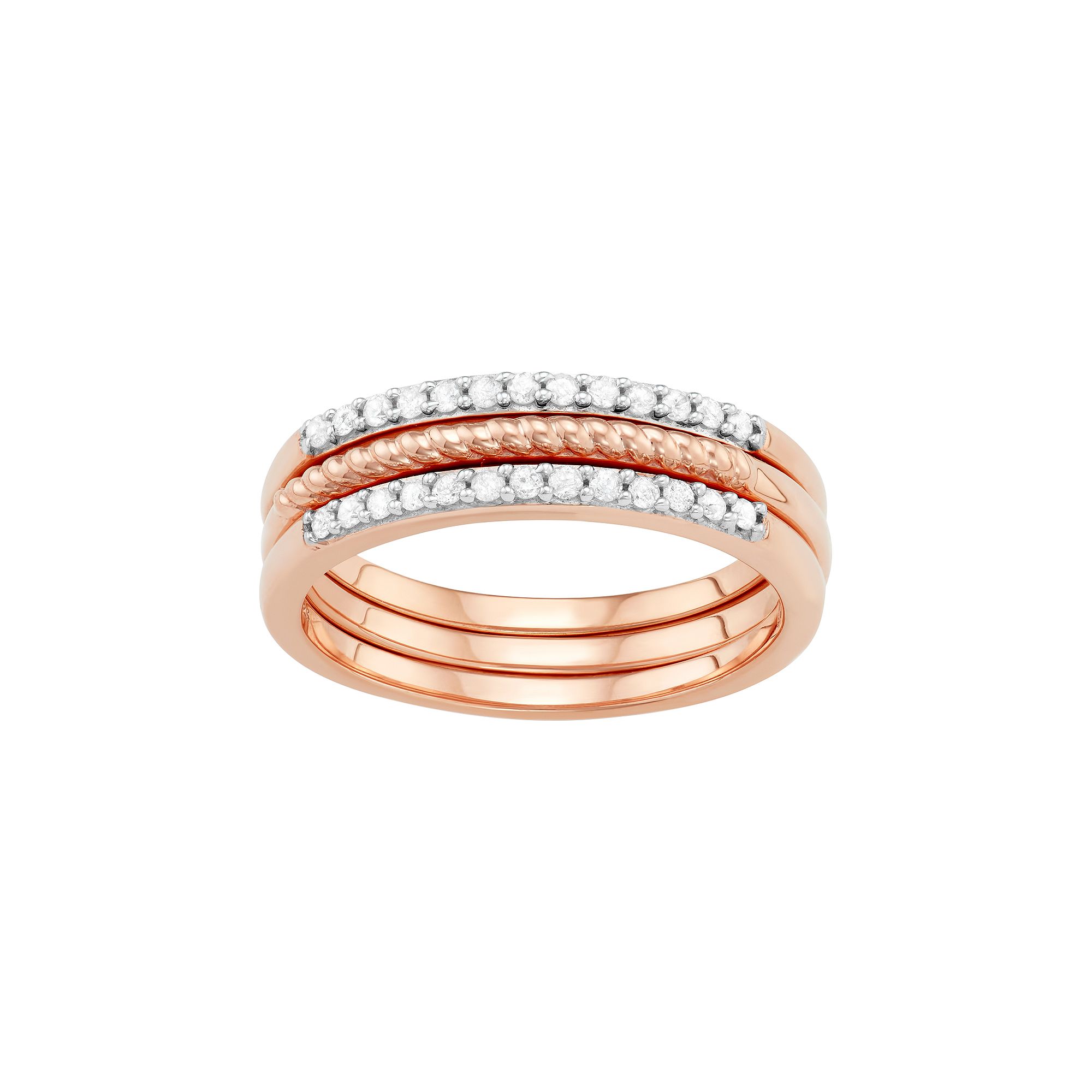 Jewelexcess Sterling Silver 1/4 Carat T.W. Diamond Textured Stack Ring Set,