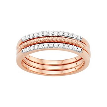 Jewelexcess Sterling Silver 1/4 Carat T.W. Diamond Textured Stack Ring Set