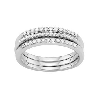 Jewelexcess Sterling Silver 1/4 Carat T.W. Diamond Textured Stack Ring Set