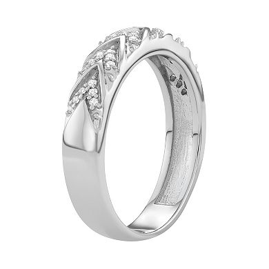 Jewelexcess Sterling Silver 1/10 Carat T.W. Diamond Chevron Ring