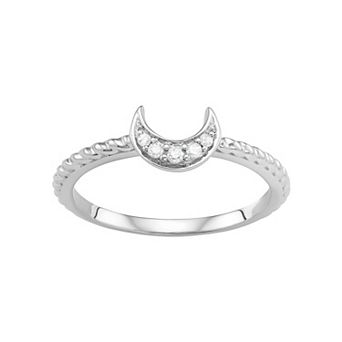Jewelexcess Sterling Silver Diamond Accent Half Moon Ring