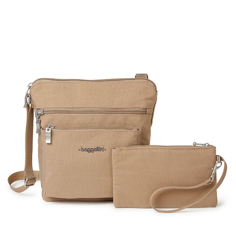 Baggallini Pocket Crossbody Bag with RFID-Blocking Wristlet, Beach