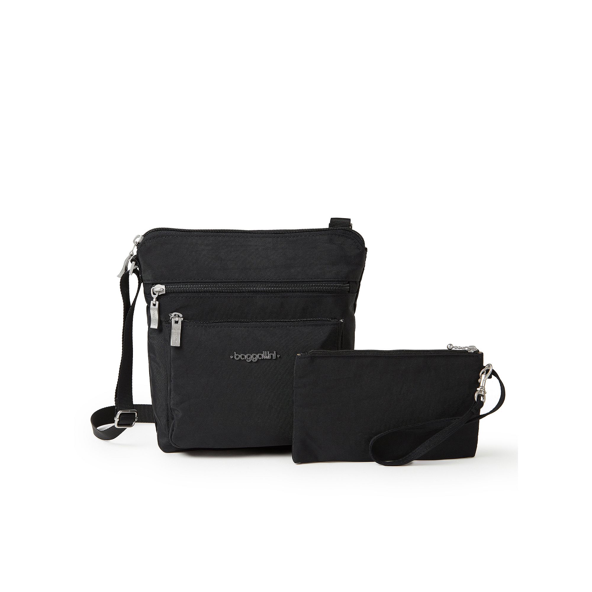 Baggallini Pocket Crossbody Bag with RFID-Blocking Wristlet, Black Sand
