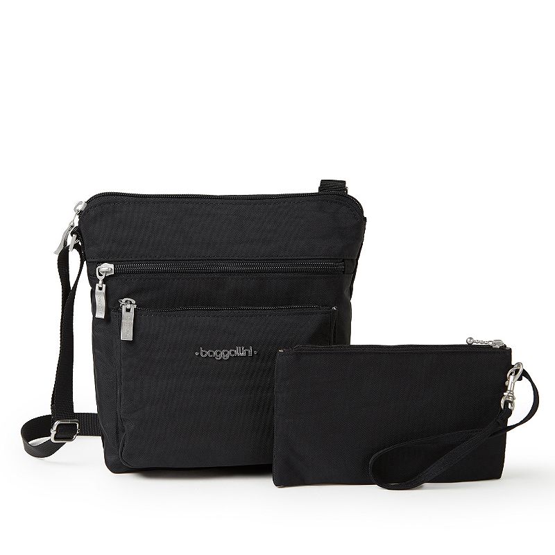 Baggallini Pocket Crossbody Bag with RFID-Blocking Wristlet, Black Sand