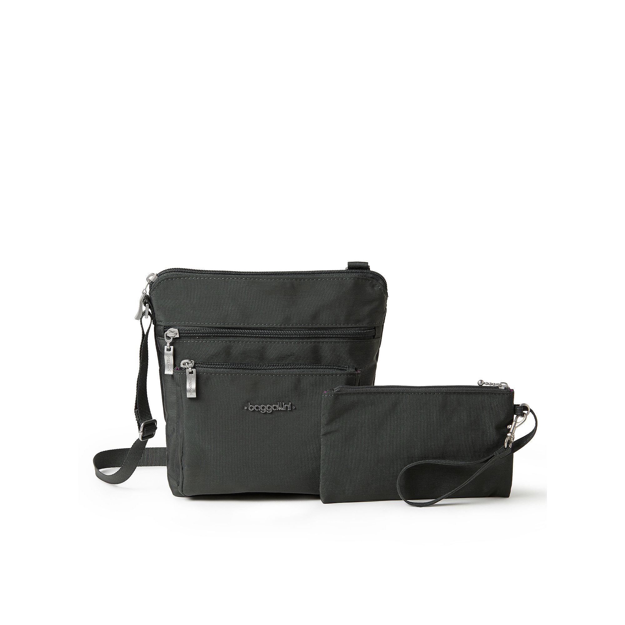 Baggallini Pocket Crossbody Bag with RFID-Blocking Wristlet, Grey
